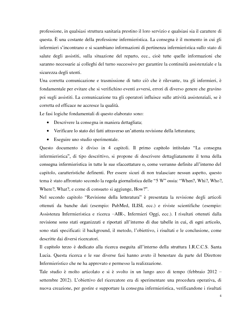 Anteprima della tesi: La consegna infermieristica: valutare l'efficacia di una nuova procedura operativa al fine di standardizzare e uniformare un'assistenza infermieristica di qualità, Pagina 3
