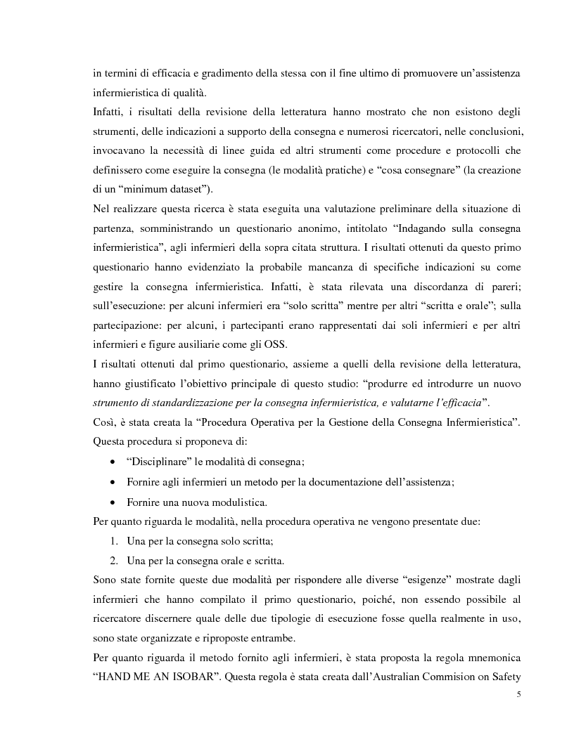 Anteprima della tesi: La consegna infermieristica: valutare l'efficacia di una nuova procedura operativa al fine di standardizzare e uniformare un'assistenza infermieristica di qualità, Pagina 4