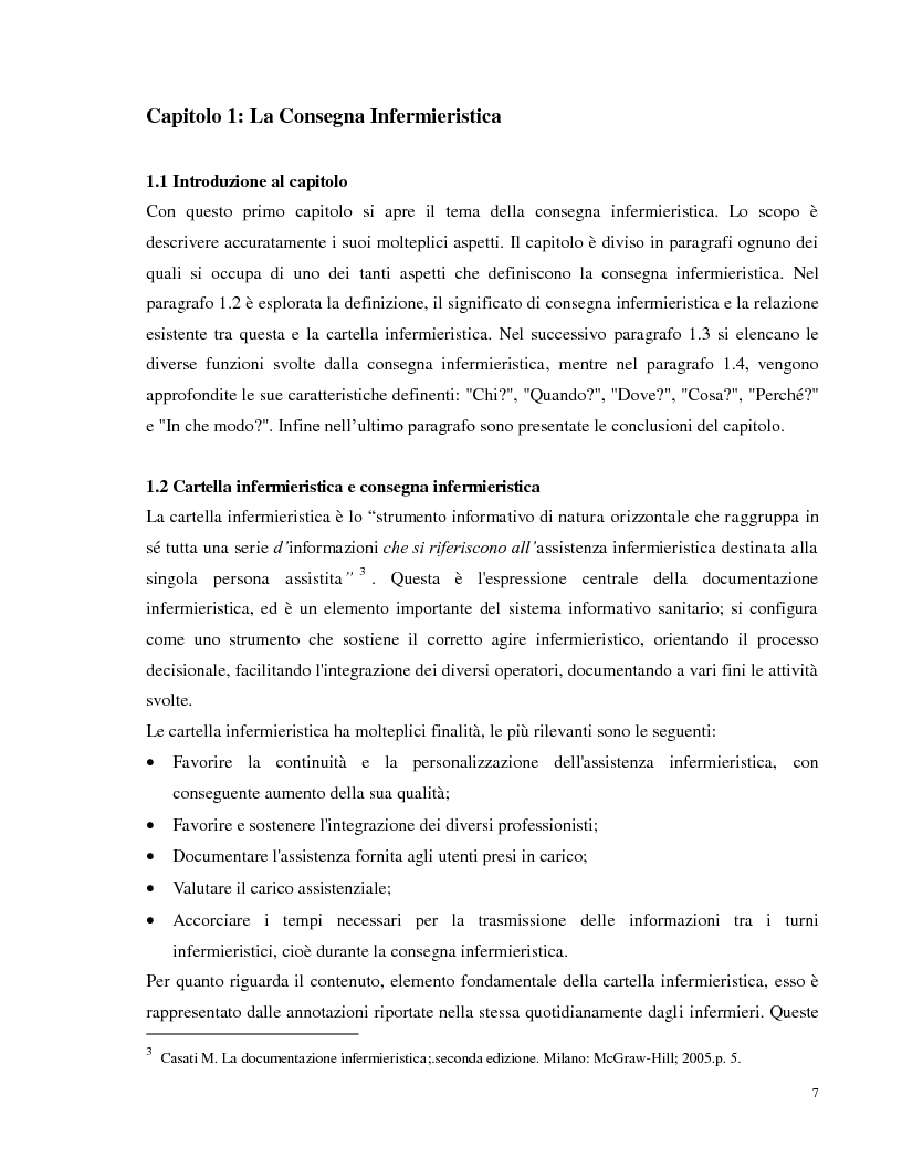 Anteprima della tesi: La consegna infermieristica: valutare l'efficacia di una nuova procedura operativa al fine di standardizzare e uniformare un'assistenza infermieristica di qualità, Pagina 6