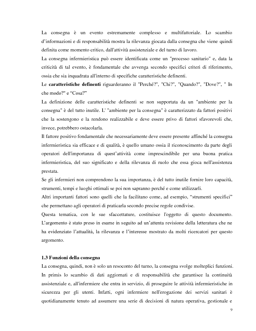 Anteprima della tesi: La consegna infermieristica: valutare l'efficacia di una nuova procedura operativa al fine di standardizzare e uniformare un'assistenza infermieristica di qualità, Pagina 8