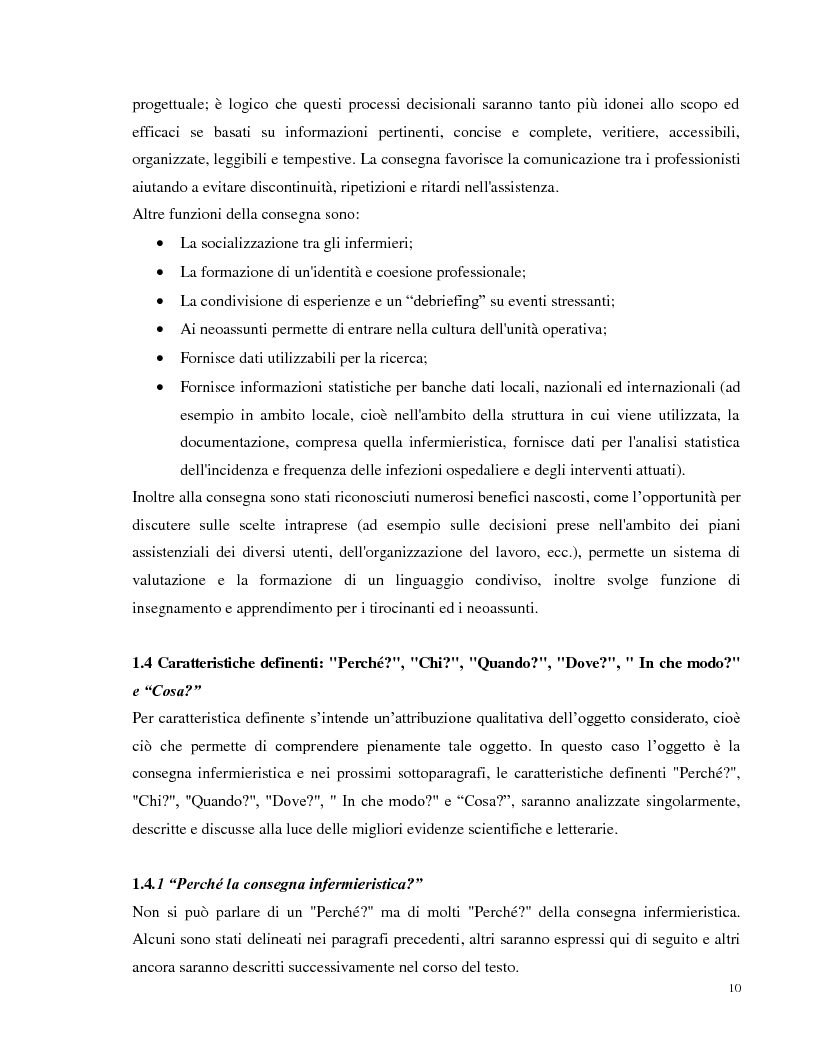 Anteprima della tesi: La consegna infermieristica: valutare l'efficacia di una nuova procedura operativa al fine di standardizzare e uniformare un'assistenza infermieristica di qualità, Pagina 9