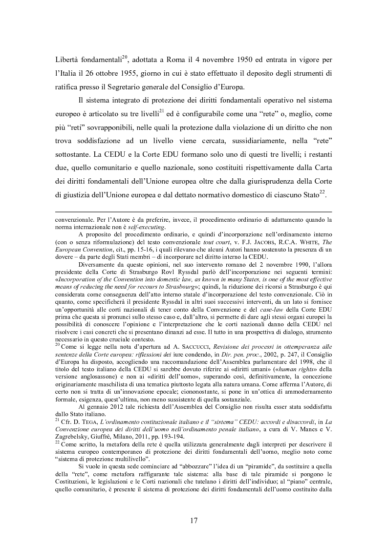 Anteprima della tesi: Ottemperanza alle sentenze della Corte europea dei diritti dell'uomo e processo penale
, Pagina 9