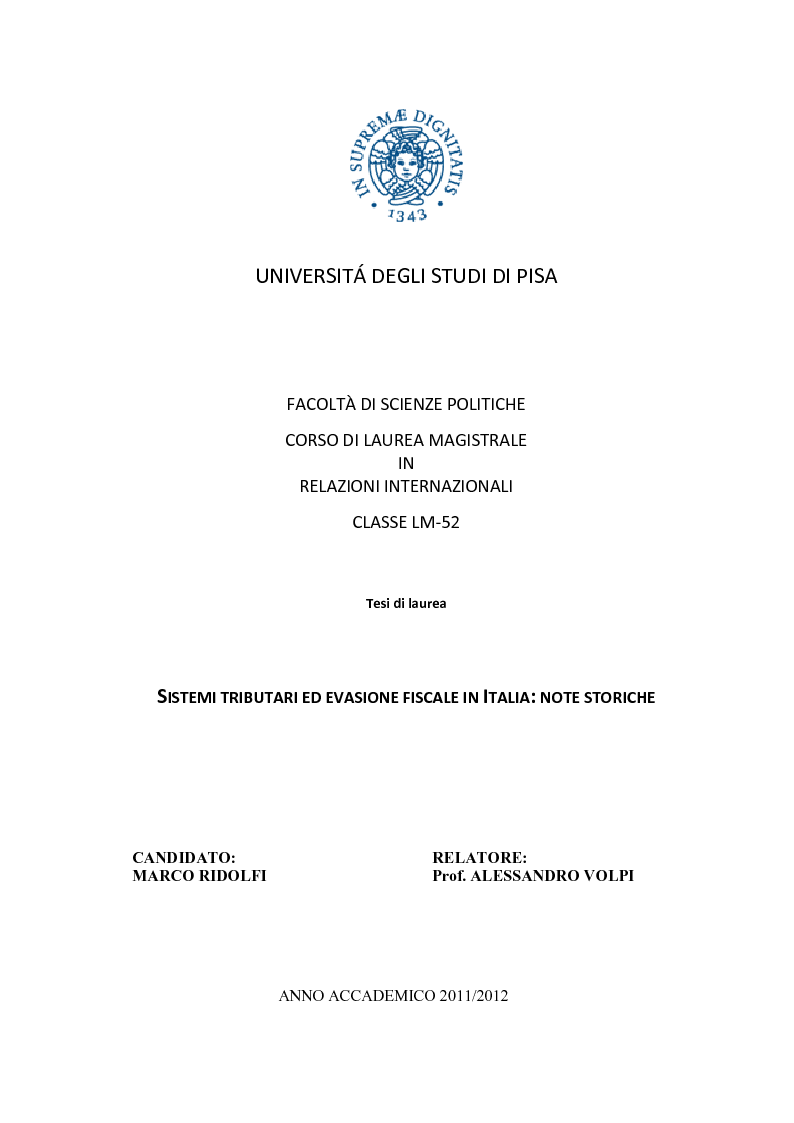 Anteprima della tesi: Sistemi tributari ed evasione fiscale in Italia: note storiche, Pagina 1