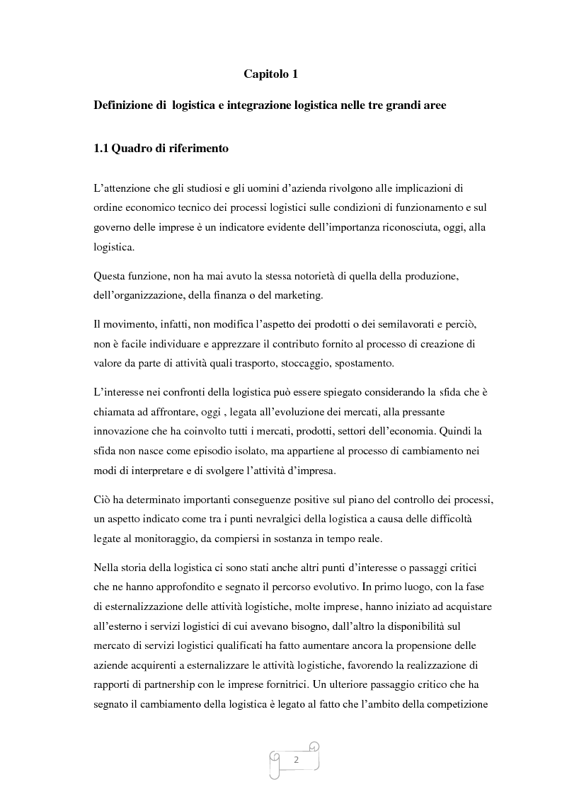 Anteprima della tesi: Un approccio integrato nella evoluzione della logistica: il caso Cellini S.P.A., Pagina 3