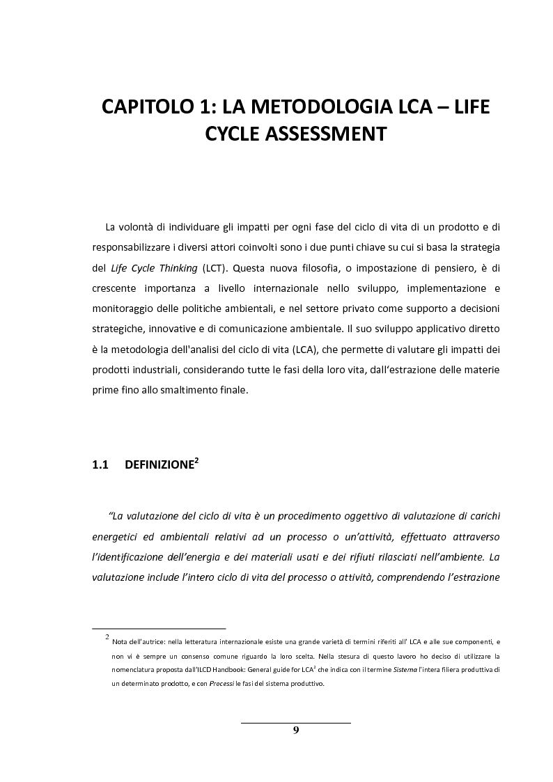 Anteprima della tesi: La metodologia LCA (Life Cycle Analysis). Sfide e potenzialità per il futuro., Pagina 5