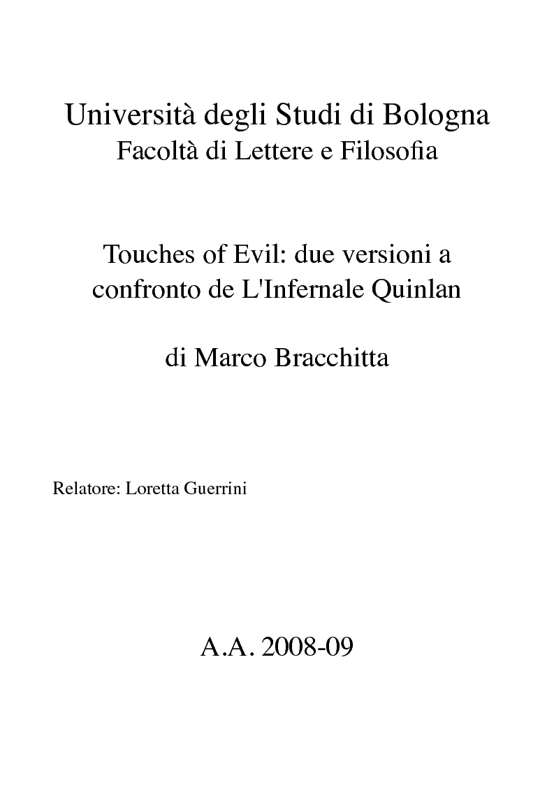 Anteprima della tesi: Touches of Evil: due versioni a confronto de L'Infernale Quinlan di Orson Welles, Pagina 1