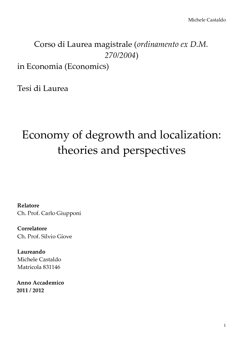 Anteprima della tesi: Economy of Degrowth: Theories and Perspectives, Pagina 1