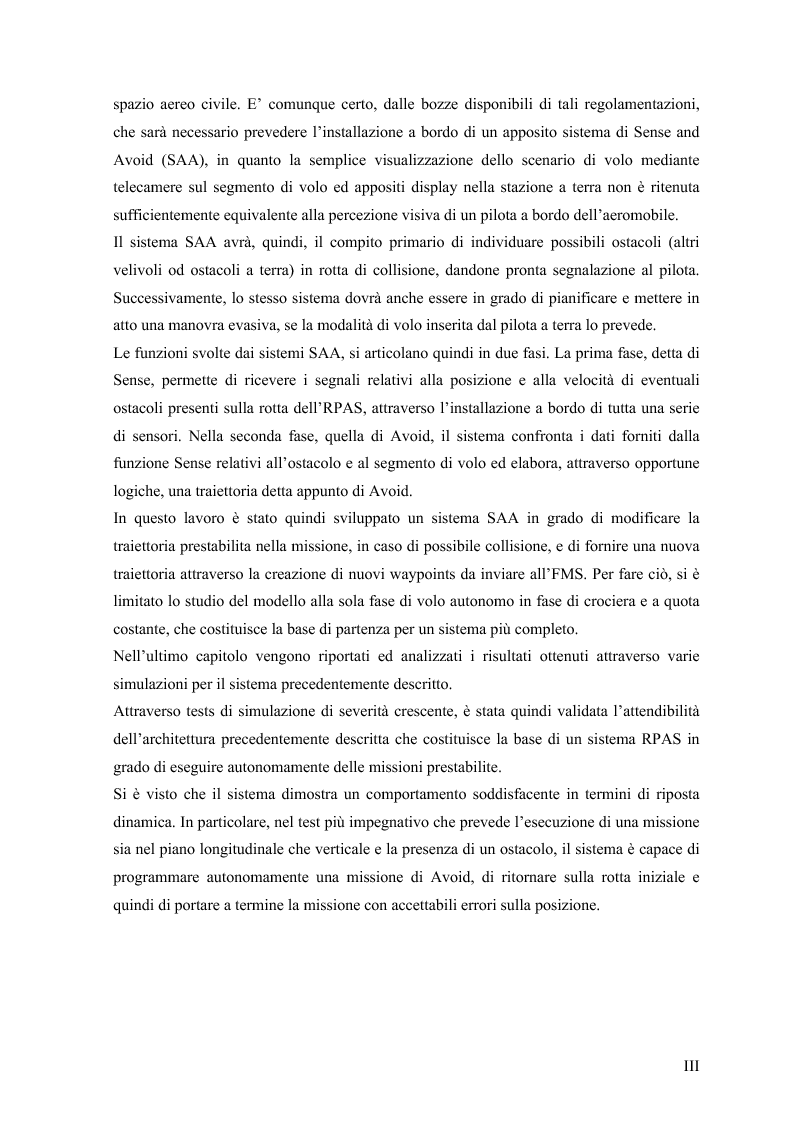 Anteprima della tesi: Modelli di simulazione dinamica, leggi di controllo e strategie di Sense and Avoid per un Remotely Piloted Air System (RPAS), Pagina 4