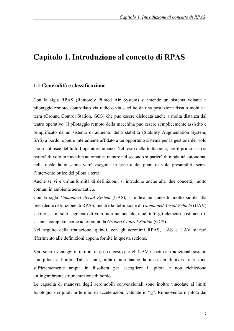 Anteprima della tesi: Modelli di simulazione dinamica, leggi di controllo e strategie di Sense and Avoid per un Remotely Piloted Air System (RPAS), Pagina 5