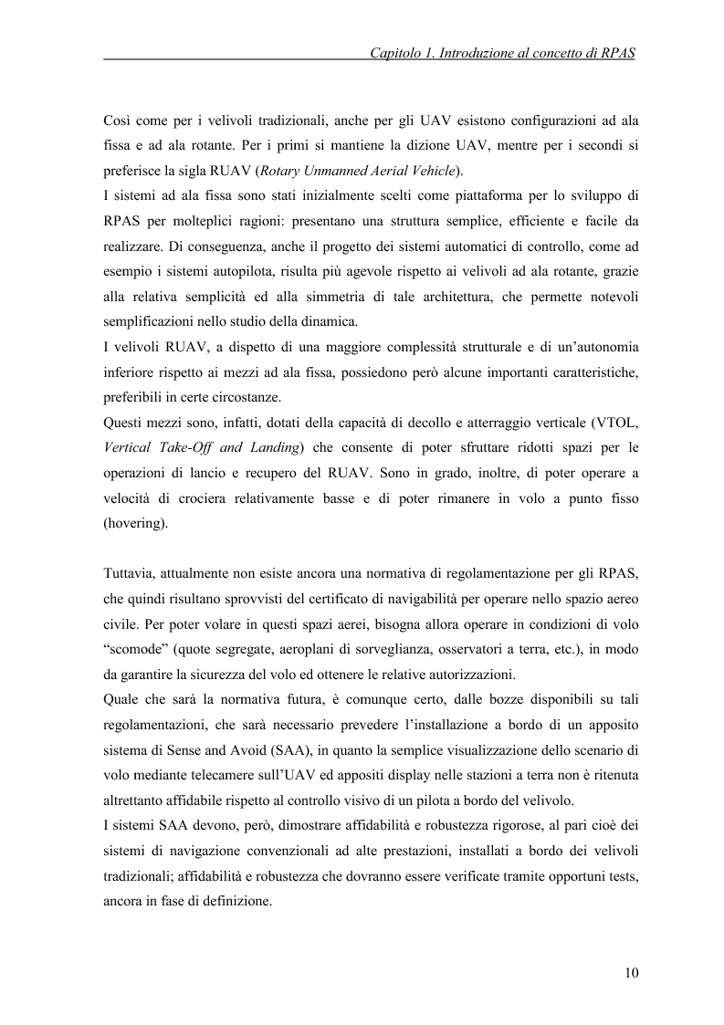 Anteprima della tesi: Modelli di simulazione dinamica, leggi di controllo e strategie di Sense and Avoid per un Remotely Piloted Air System (RPAS), Pagina 8