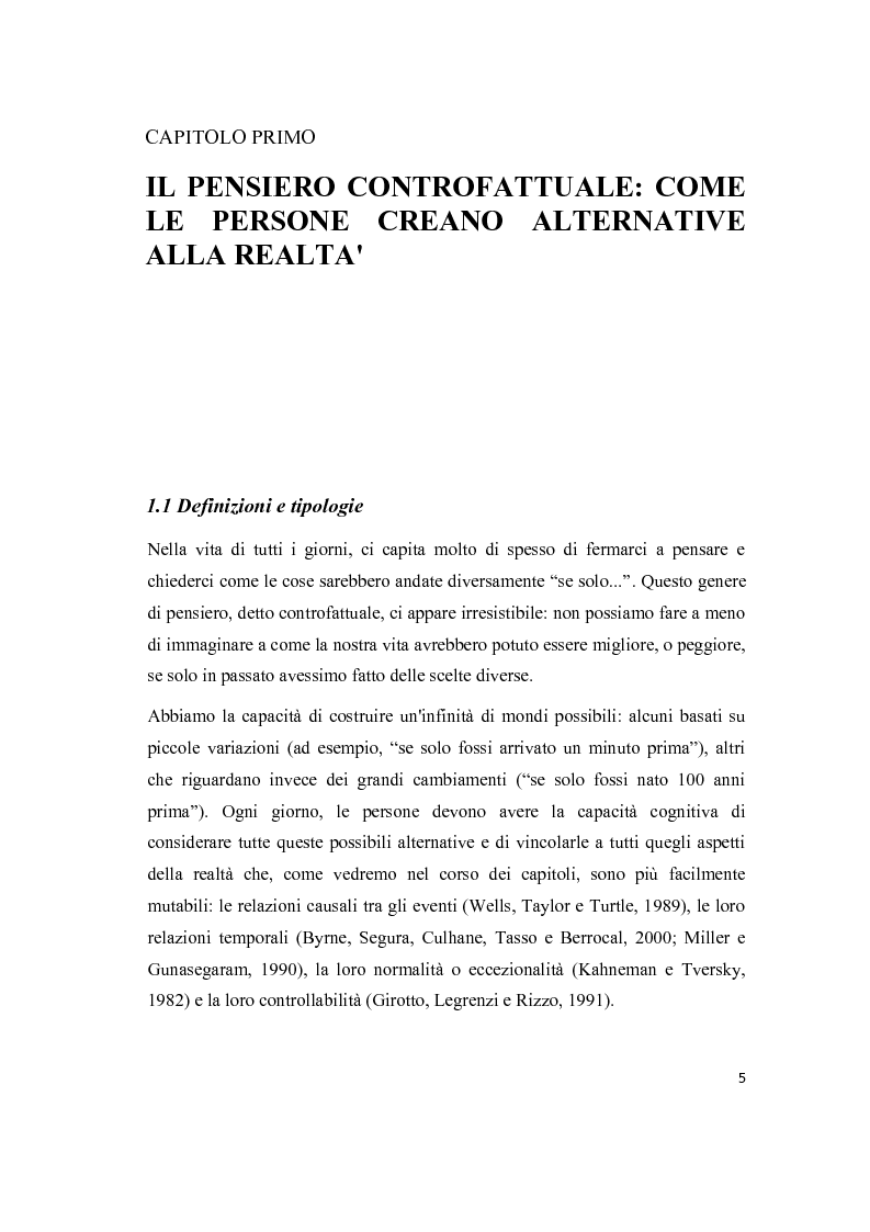 Anteprima della tesi: Il pensiero controfattuale: come controllabilità e moralità influenzano la creazione di alternative alla realtà, Pagina 4