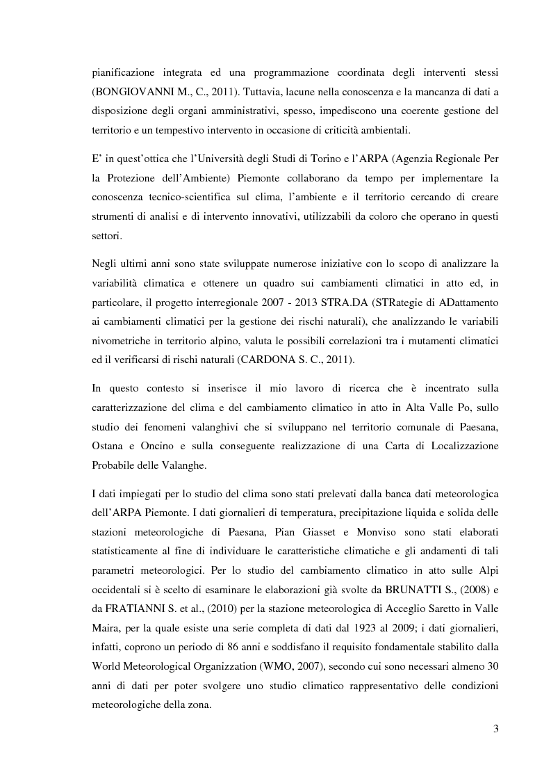 Anteprima della tesi: Caratterizzazione climatica e analisi del fenomeno valanghivo in Alta Valle Po attraverso la realizzazione della Carta di Localizzazione Probabile delle Valanghe, Pagina 4