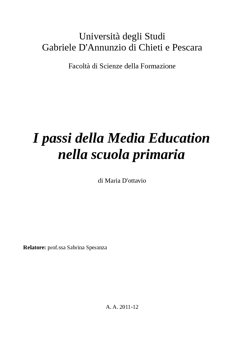 Anteprima della tesi: I passi della Media Education nella scuola primaria, Pagina 1