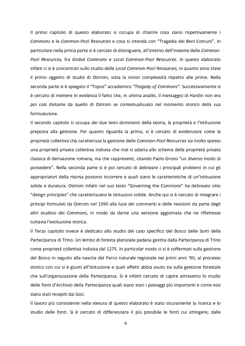 Anteprima della tesi: Oltre la Tragedia dei Beni Comuni: La gestione delle Common-Pool Resources e il Bosco delle Sorti della Partecipanza di Trino, Pagina 6