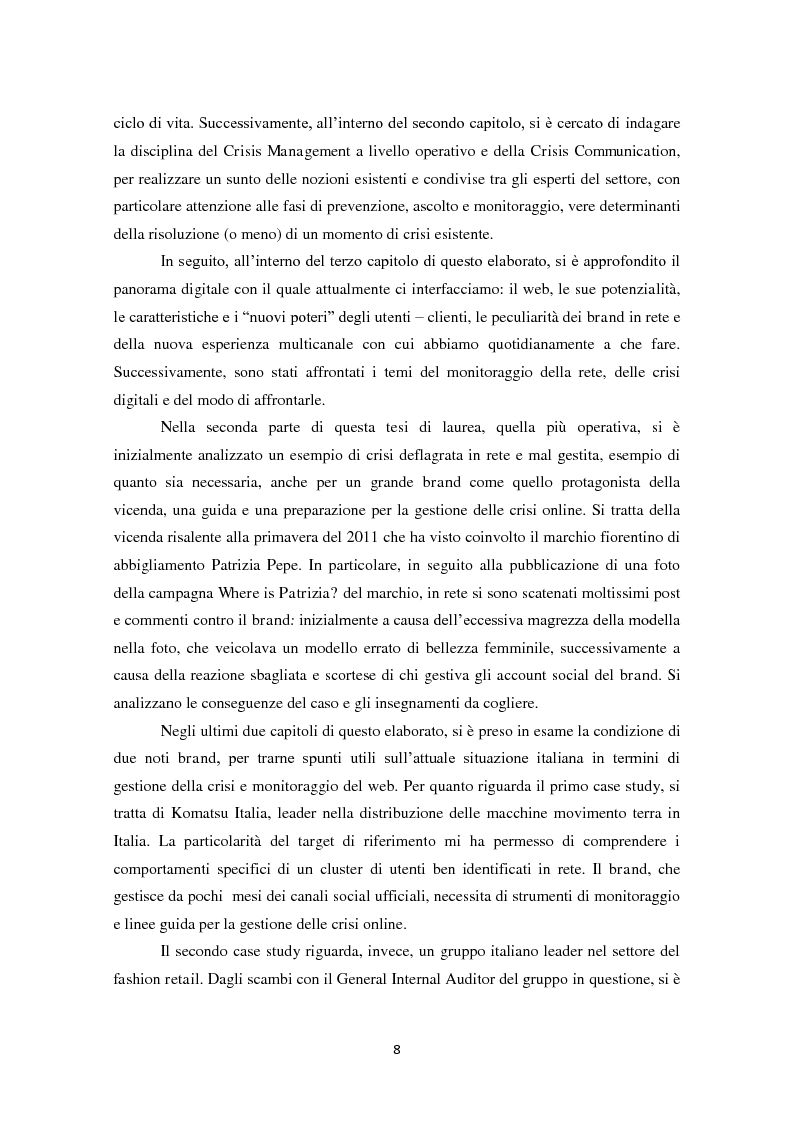 Anteprima della tesi: Prevedere per prevenire. Crisis Management: l'importanza delle fasi di ascolto e monitoraggio e il ruolo del web, Pagina 5