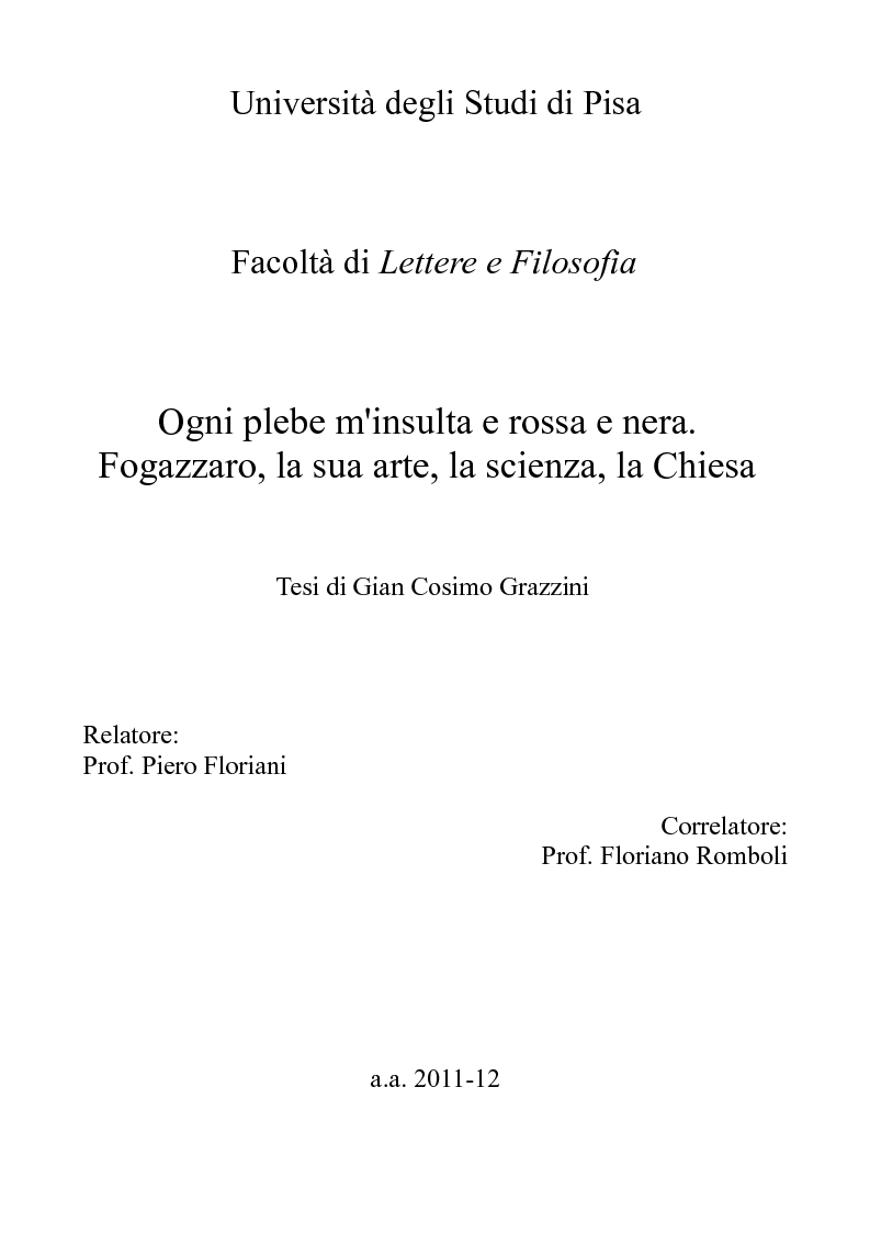 Anteprima della tesi: Ogni plebe m'insulta e rossa e nera - Fogazzaro, la sua arte, la scienza, la Chiesa, Pagina 1