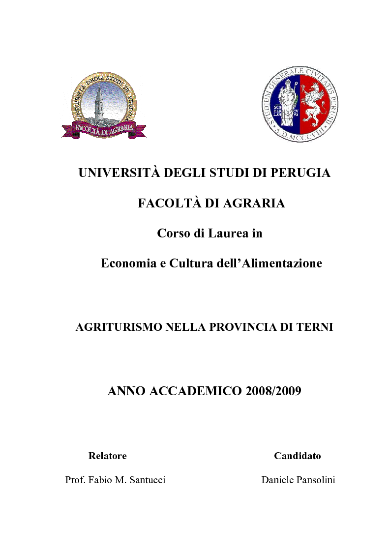 Anteprima della tesi: Agriturismo nella Provincia di Terni - Legislazione e trend, Pagina 1