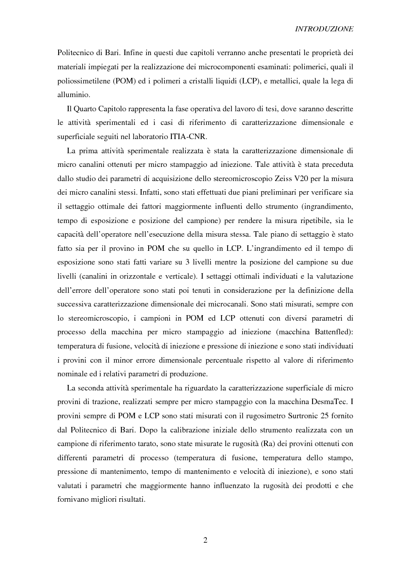 Anteprima della tesi: Metodologie di caratterizzazione e qualificazione dimensionale e superficiale di microcomponenti., Pagina 3