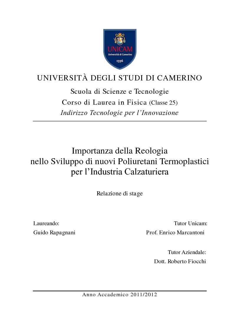 Anteprima della tesi: Importanza della Reologia nello Sviluppo di nuovi Poliuretani Termoplastici per l'Industria Calzaturiera, Pagina 1