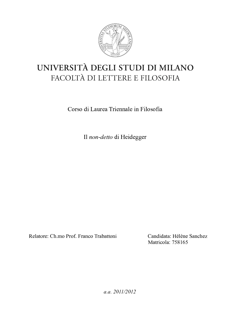 Anteprima della tesi: Il non-detto di Heidegger , Pagina 1