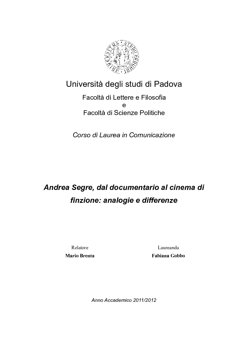 Anteprima della tesi: Andrea Segre, dal documentario al cinema di finzione: analogie e differenze, Pagina 1