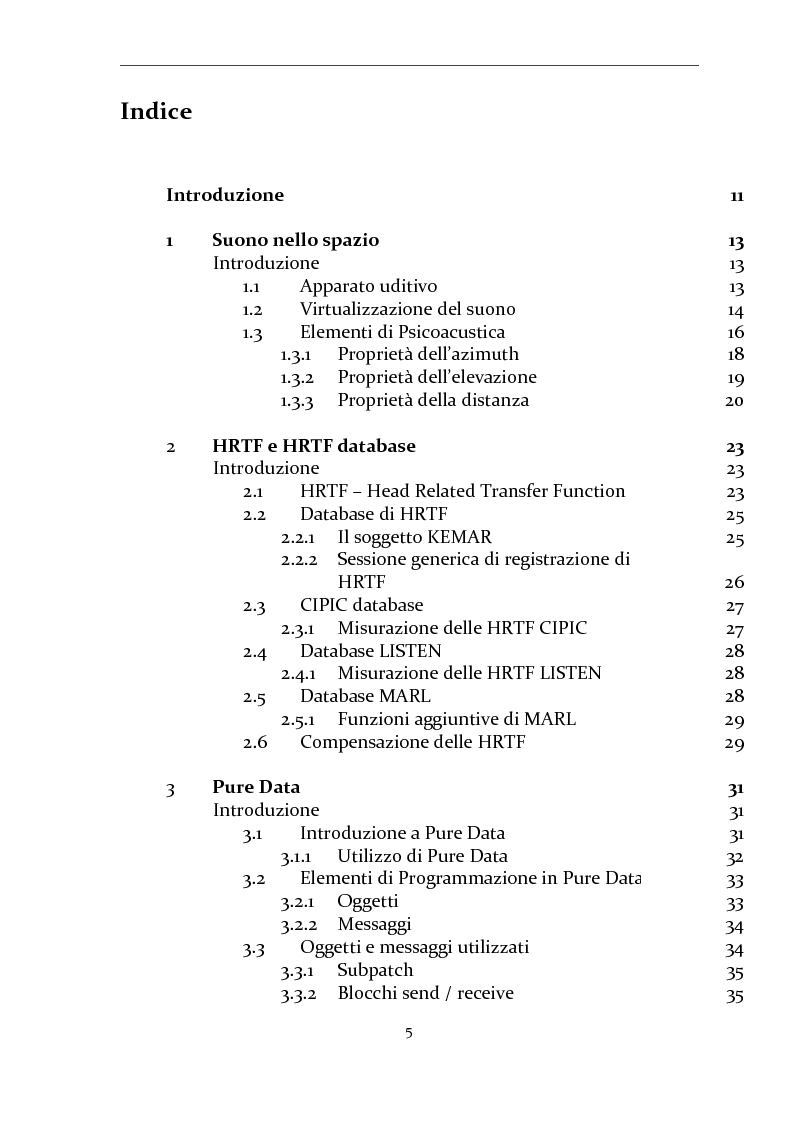 Indice della tesi: Gestione di database eterogenei di HRTF per il rendering in tempo reale di audio 3D, Pagina 1