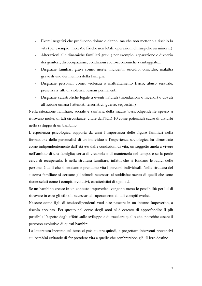 Anteprima della tesi: Figli di madri tossicodipendenti: un percorso già segnato? Fattori di rischio e di protezione dei bambini in età scolare, Pagina 5