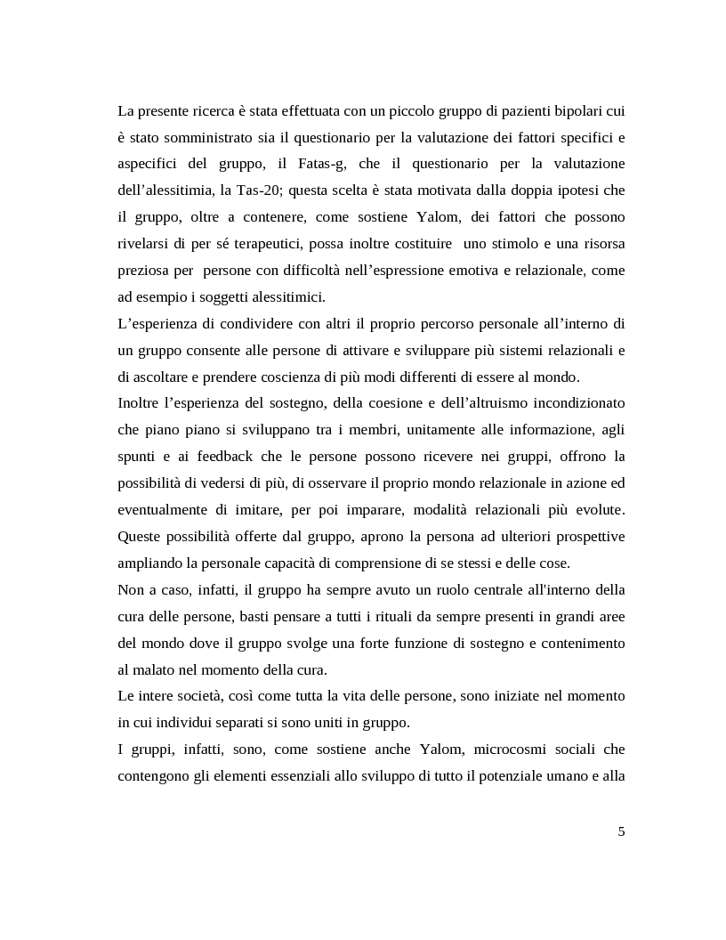 Anteprima della tesi: Il gruppo. Fattori terapeutici ed affettivita. Un'esperienza tra pazienti bipolari, Pagina 3