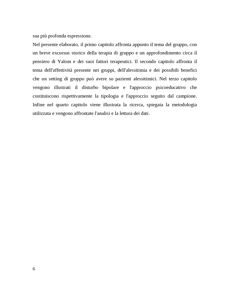 Anteprima della tesi: Il gruppo. Fattori terapeutici ed affettivita. Un'esperienza tra pazienti bipolari, Pagina 4