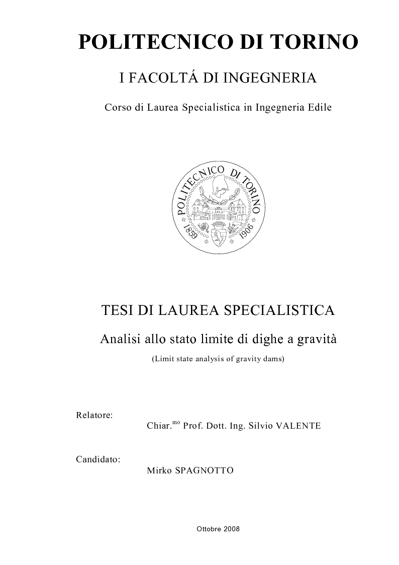 Anteprima della tesi: Analisi allo stato limite di dighe a gravità, Pagina 1