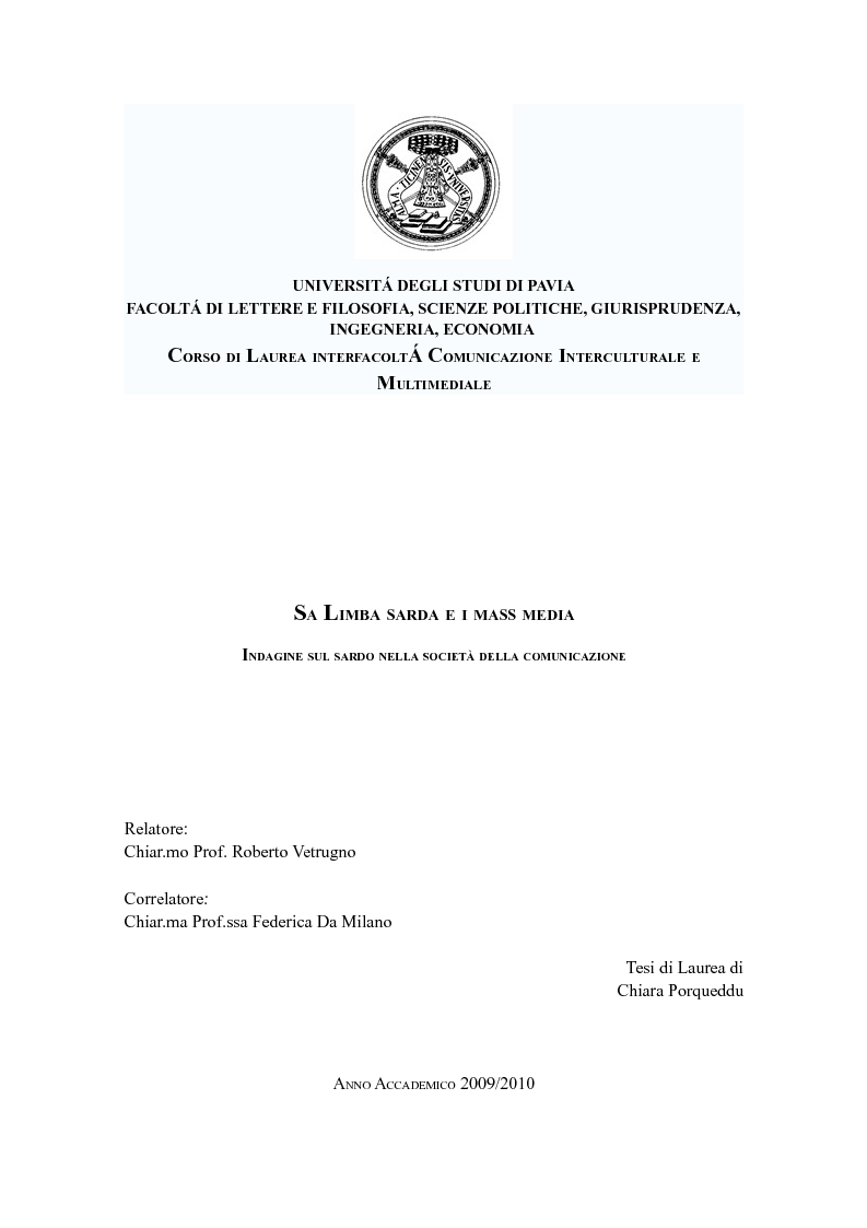 Anteprima della tesi: Sa Limba sarda e i mass Media, Pagina 1