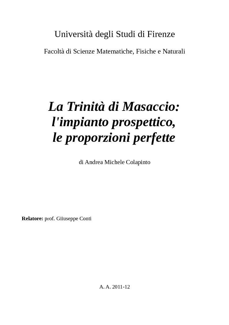 Anteprima della tesi: La Trinità di Masaccio: l'impianto prospettico, le proporzioni perfette, Pagina 1