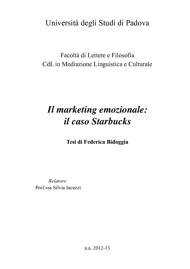 Anteprima della tesi: Il marketing emozionale: il caso Starbucks, Pagina 1