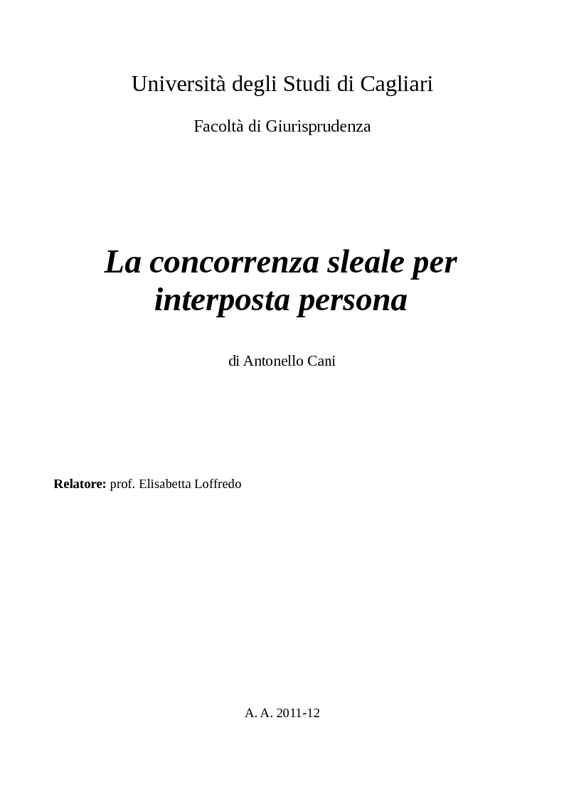Anteprima della tesi: La concorrenza sleale per interposta persona, Pagina 1