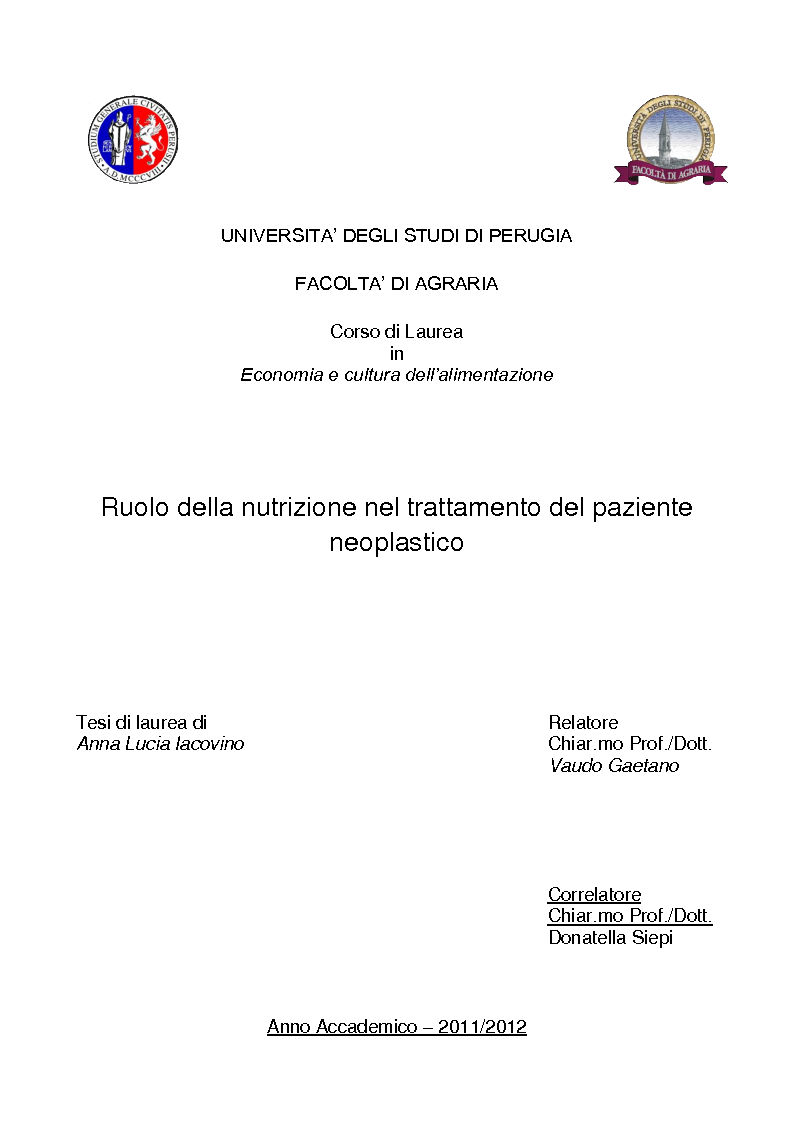 Anteprima della tesi: Ruolo della nutrizione nel trattamento del paziente neoplastico, Pagina 1