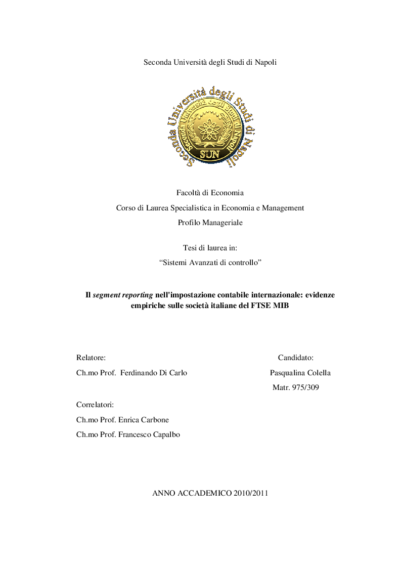 Anteprima della tesi: Il segment reporting nell'impostazione contabile internazionale: evidenze empiriche sulle società italiane del FTSE MIB, Pagina 1