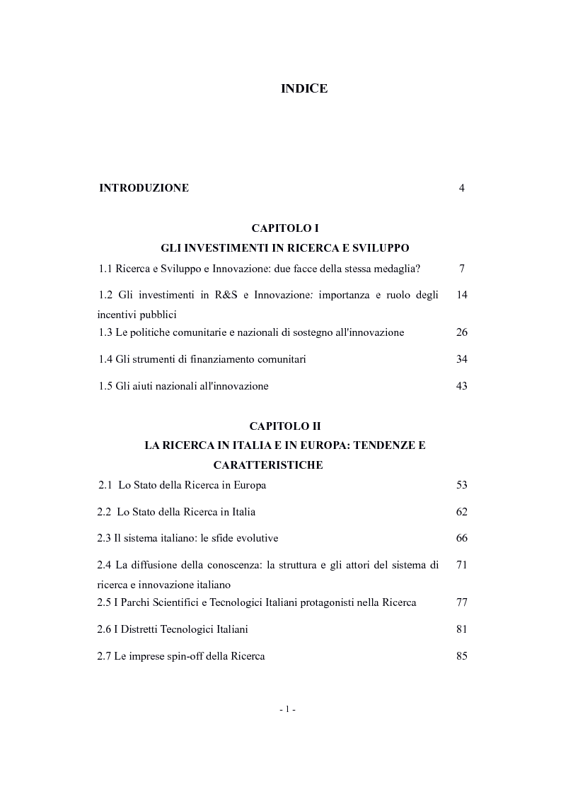 Indice della tesi: La valutazione di impatto degli incentivi alla R&S, Pagina 1