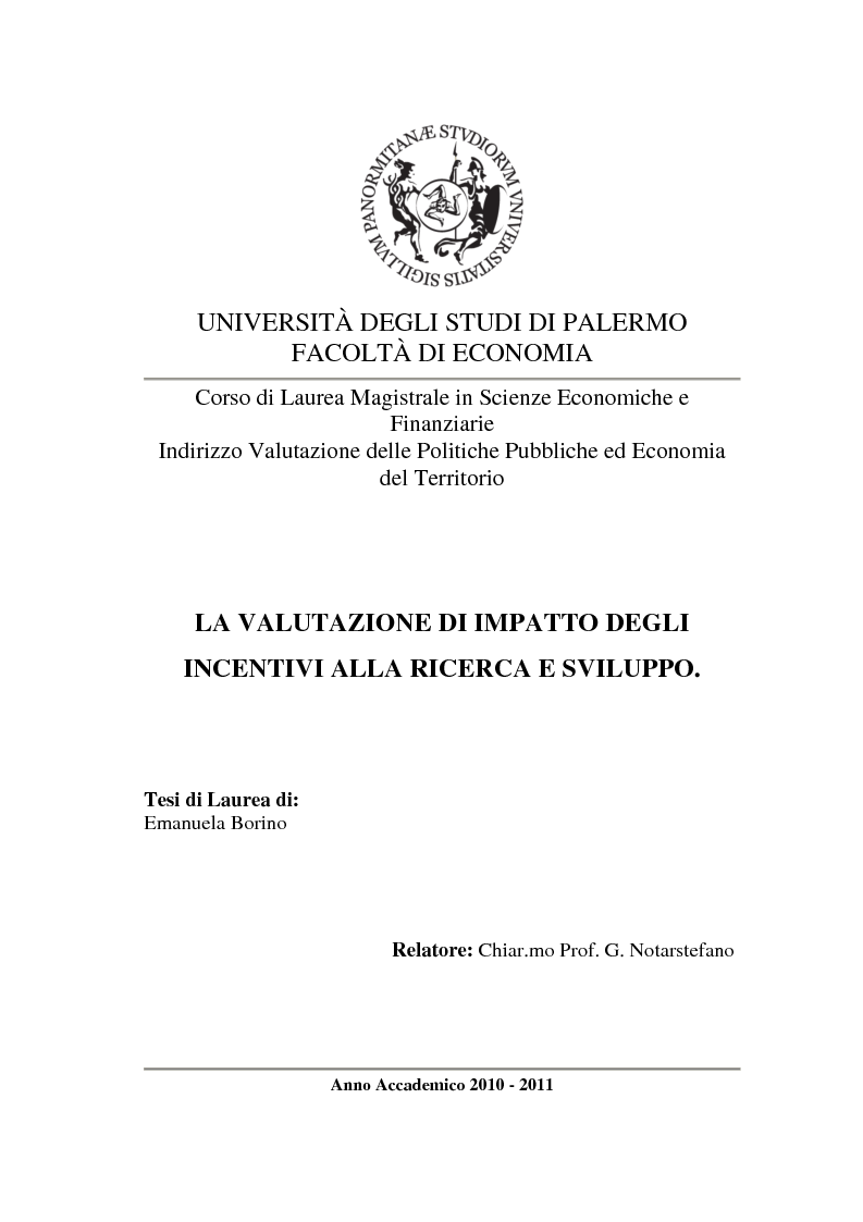 Anteprima della tesi: La valutazione di impatto degli incentivi alla R&S, Pagina 1