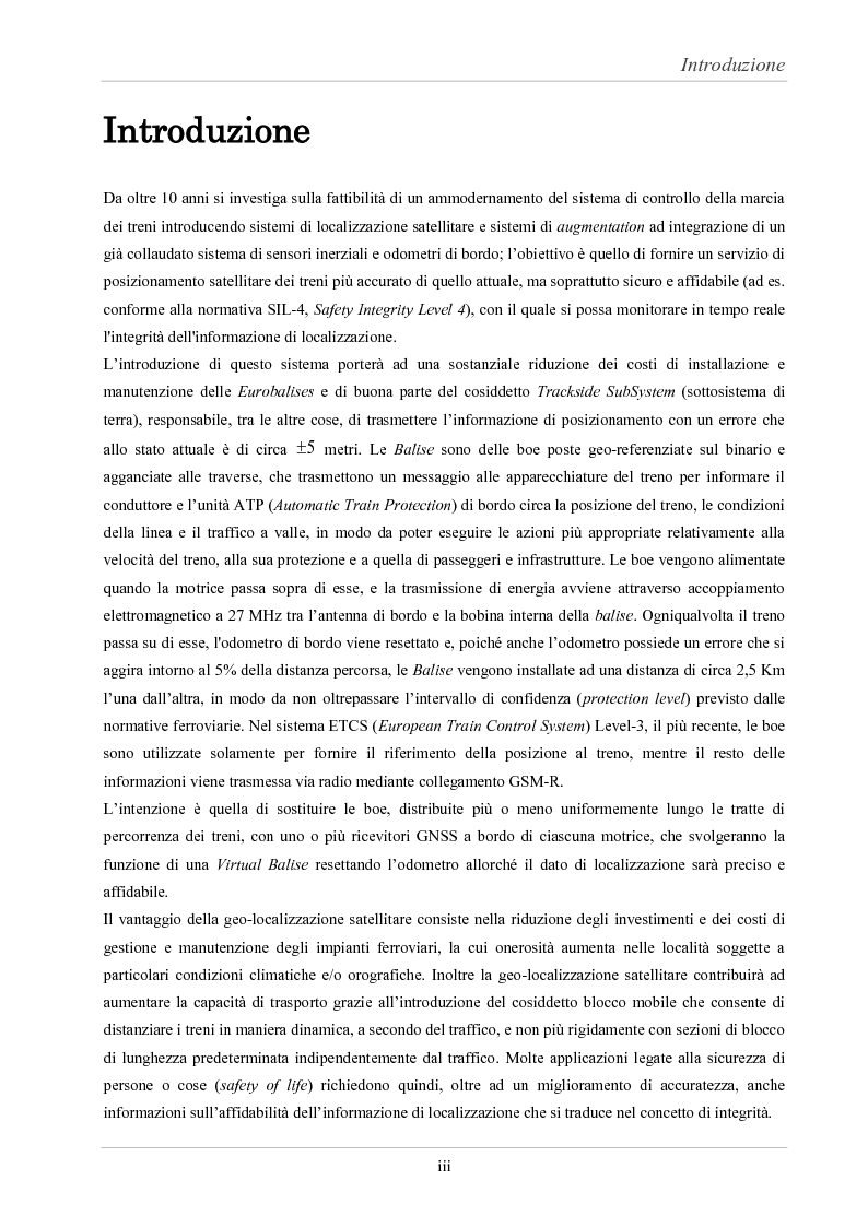 Anteprima della tesi: Analisi delle prestazioni di integrità e accuratezza di sistemi di localizzazione satellitare per il controllo della marcia dei treni, Pagina 3