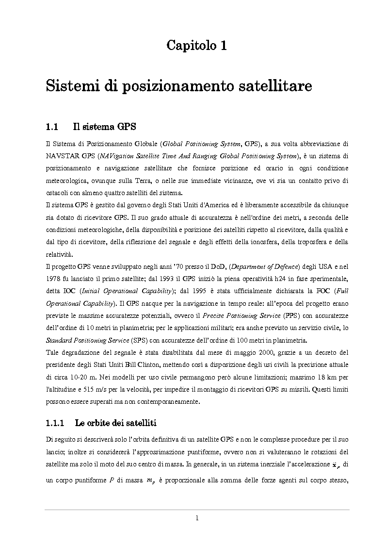 Anteprima della tesi: Analisi delle prestazioni di integrità e accuratezza di sistemi di localizzazione satellitare per il controllo della marcia dei treni, Pagina 6