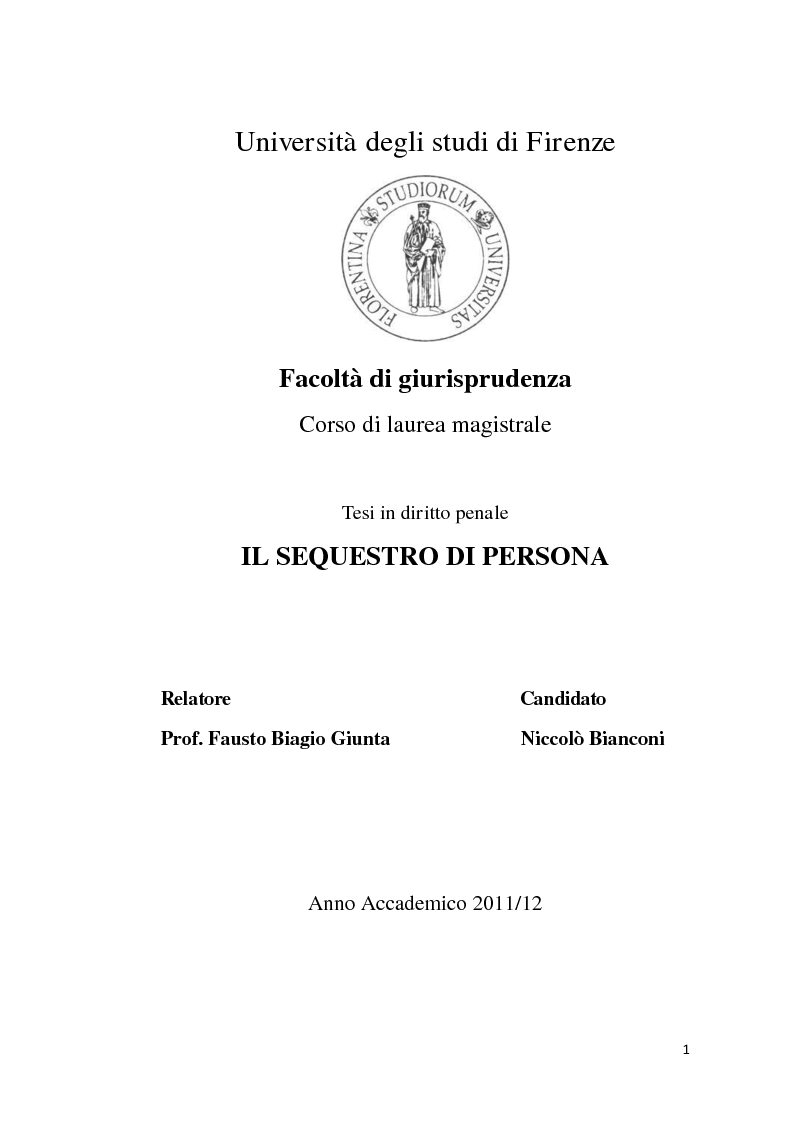 Anteprima della tesi: Il sequestro di persona, Pagina 1