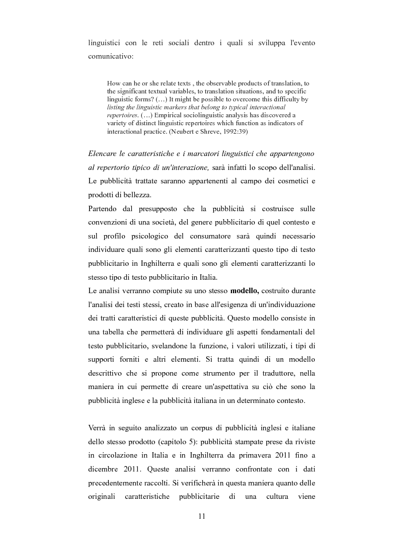 Anteprima della tesi: Esplorando le sfide della traduzione pubblicitaria nel 21esimo secolo:
analisi di pubblicità nel campo dei prodotti di bellezza, Pagina 8