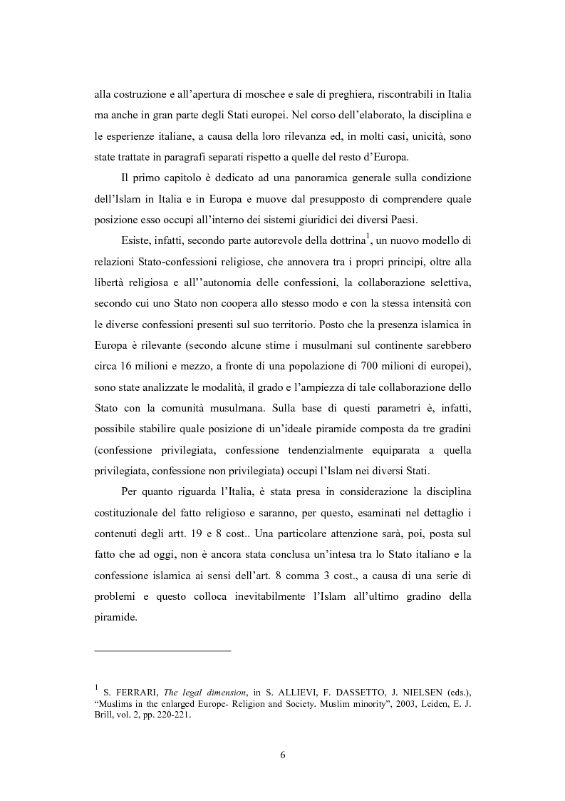 Anteprima della tesi: La questione delle moschee in Italia e in Europa come problema di certezza del diritto, Pagina 3
