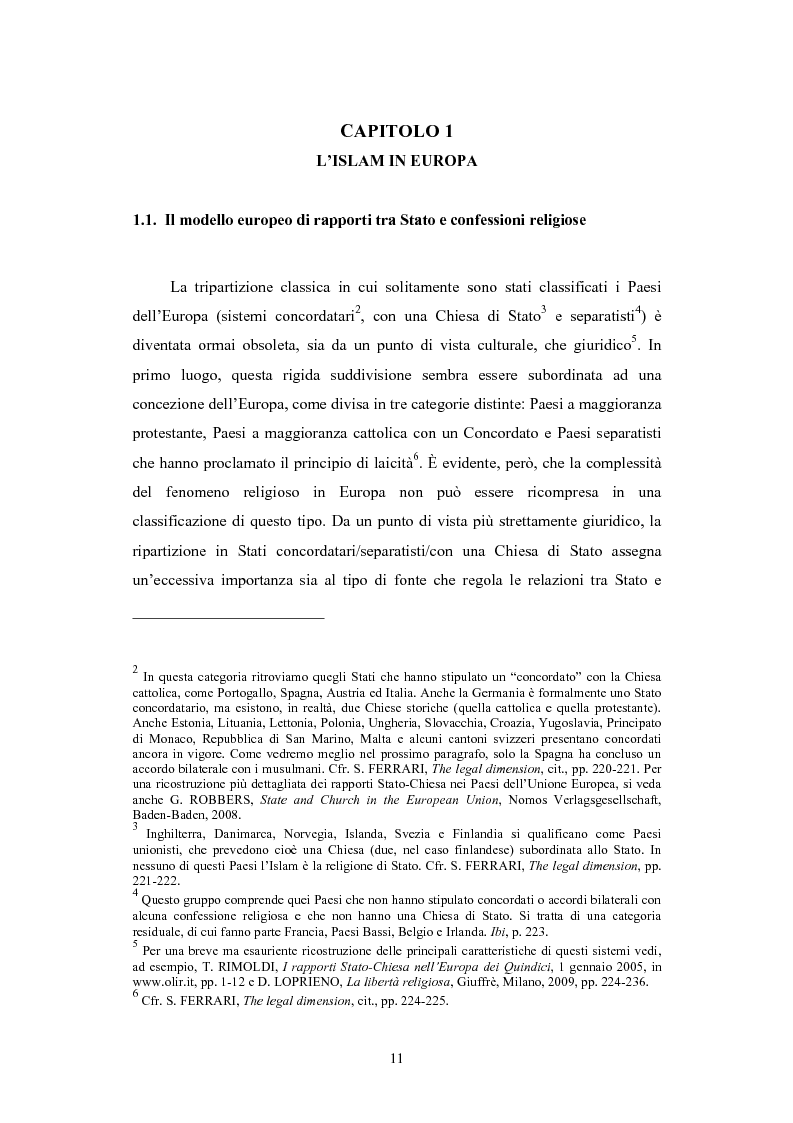 Anteprima della tesi: La questione delle moschee in Italia e in Europa come problema di certezza del diritto, Pagina 7