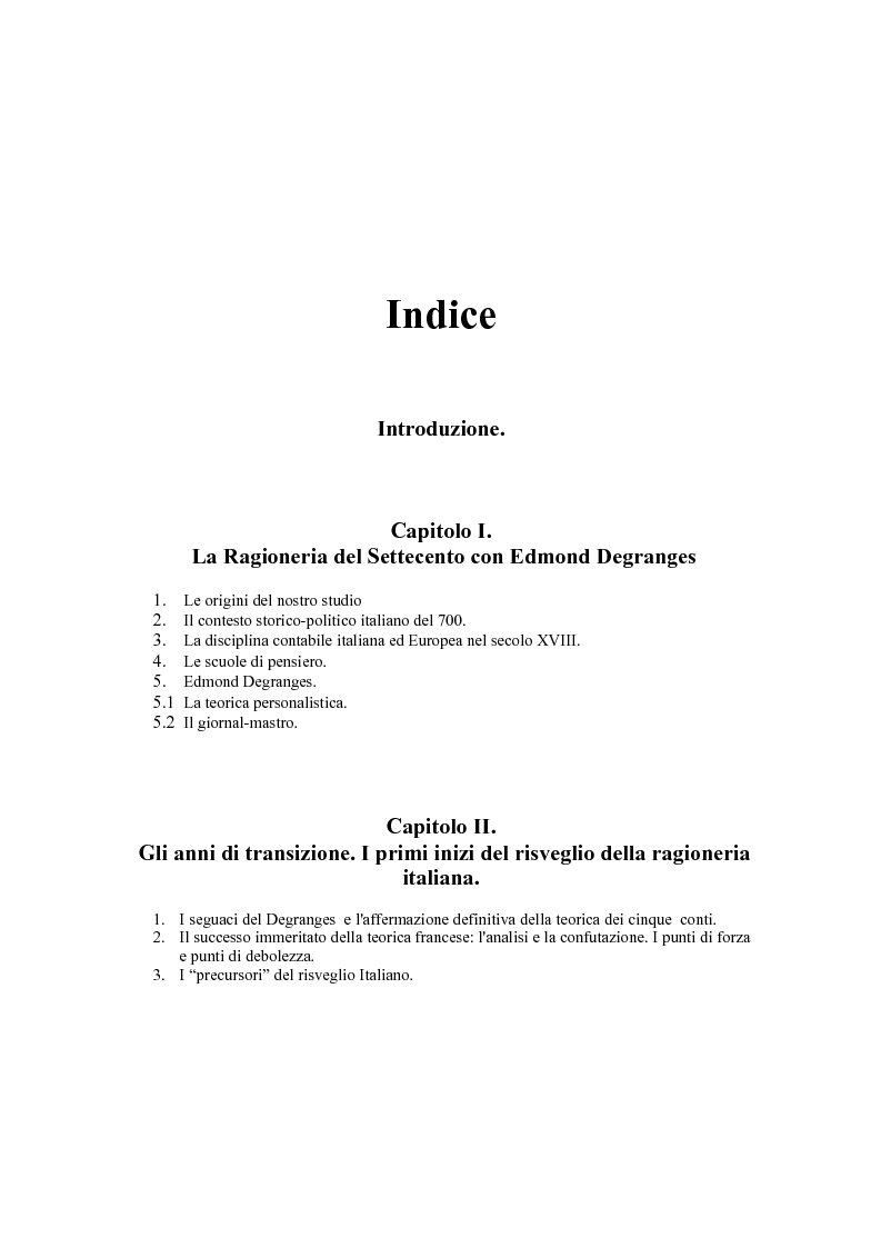 Indice della tesi: Da Edmond Degrange a Francesco Marchi e la rinascita della ragioneria italiana, Pagina 1
