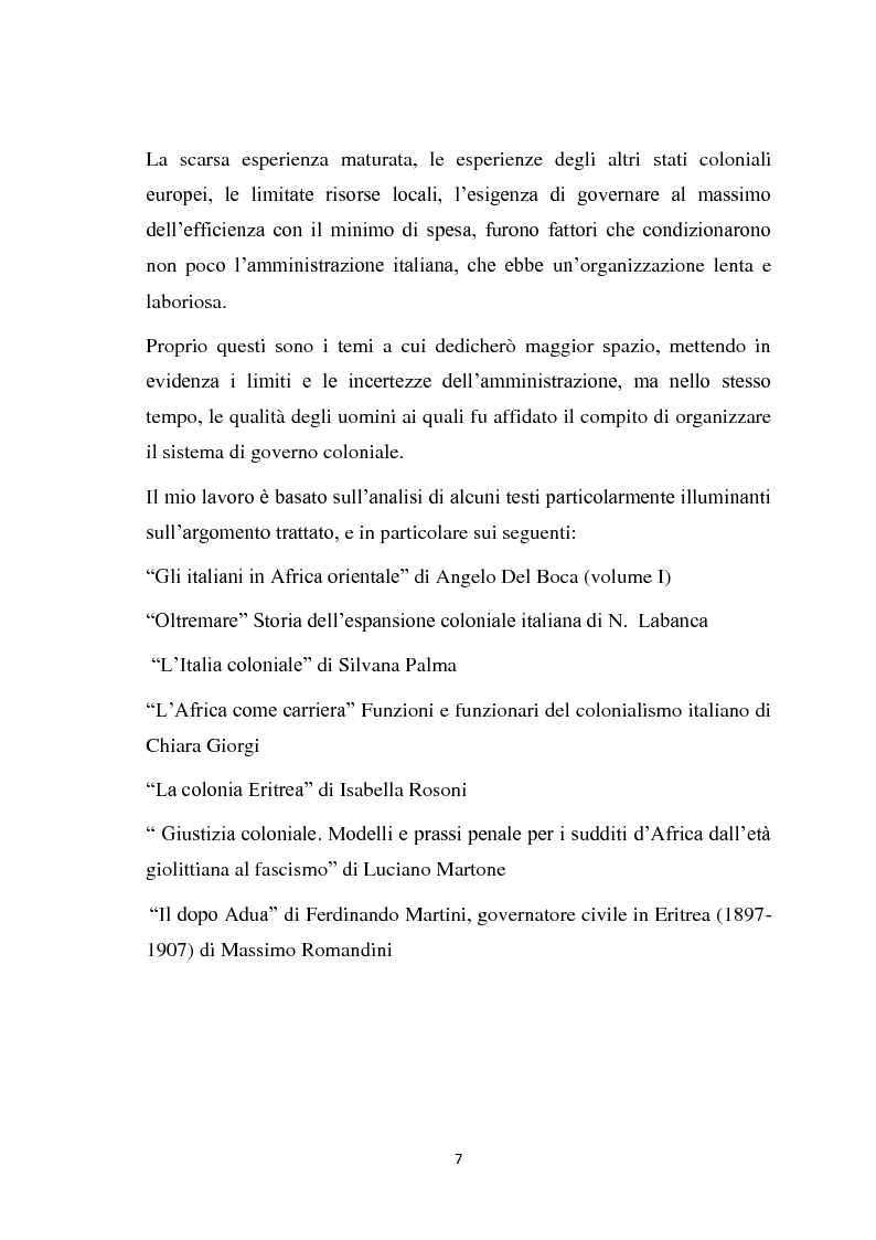 Anteprima della tesi: La politica coloniale e amministrativa italiana in Eritrea dal 1880 al 1912, Pagina 4