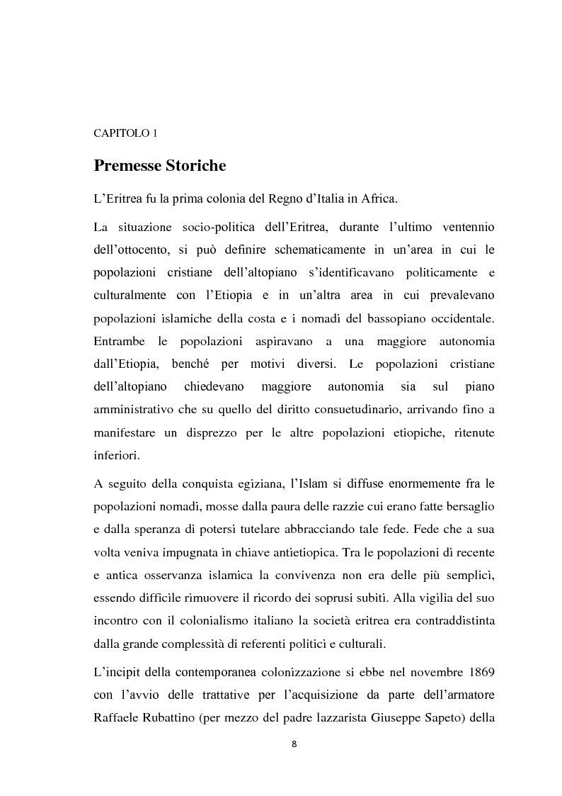Anteprima della tesi: La politica coloniale e amministrativa italiana in Eritrea dal 1880 al 1912, Pagina 5