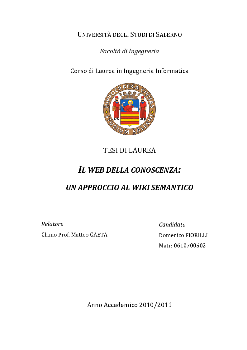 Anteprima della tesi: Il web della conoscenza: un approccio al wiki semantico, Pagina 1