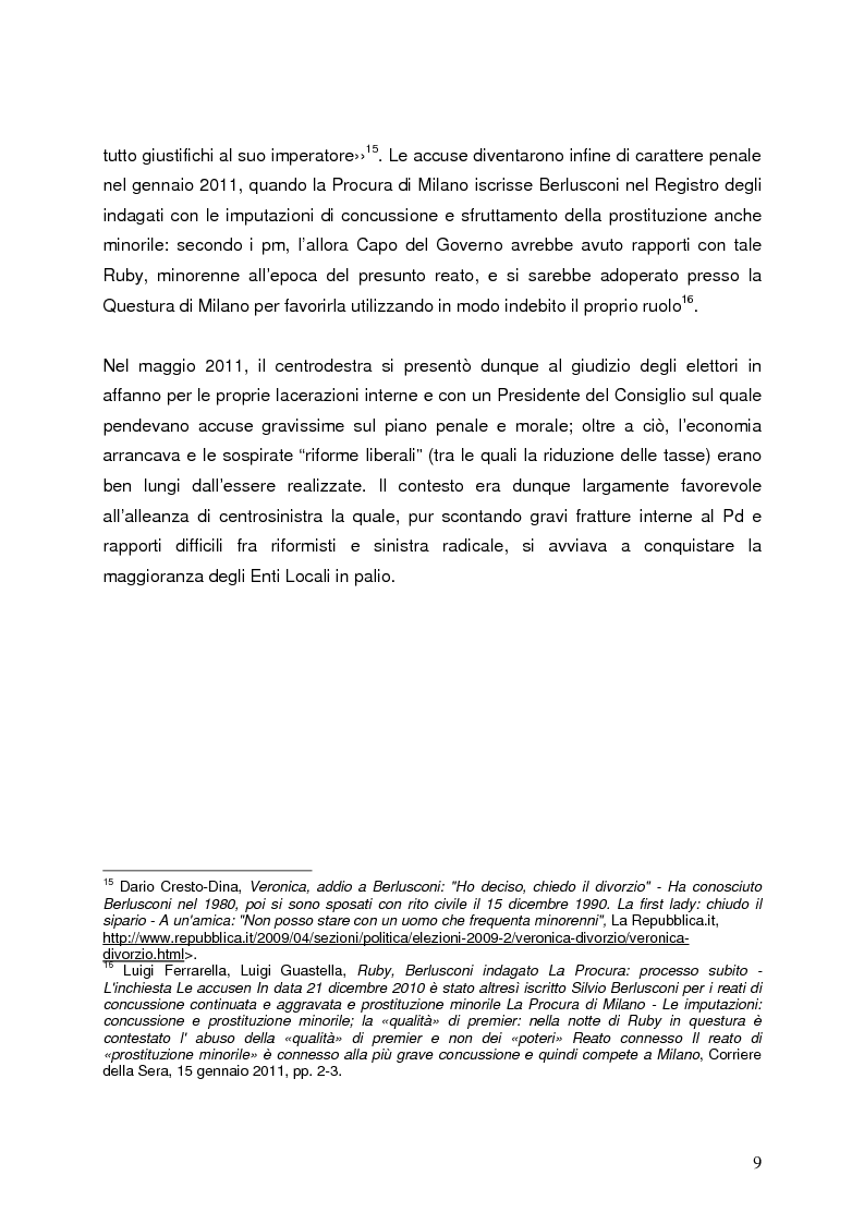 Anteprima della tesi: Milano 2011-Italia 2013. Verso la fine della Seconda Repubblica?, Pagina 8