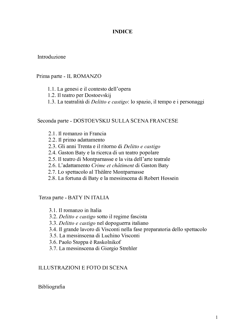 Indice della tesi: Dostoevskij a teatro: le messinscene di "Delitto e castigo" dalla Francia all'Italia, Pagina 1
